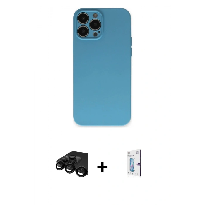 MARSİLYAN™- iPhone 15 Pro Max Kılıf Ahenk Serisi - Siyah Bilvis 0.18mm Plus Cam Ekran Koruyucu + Raze Metal Kamera Lens - SH