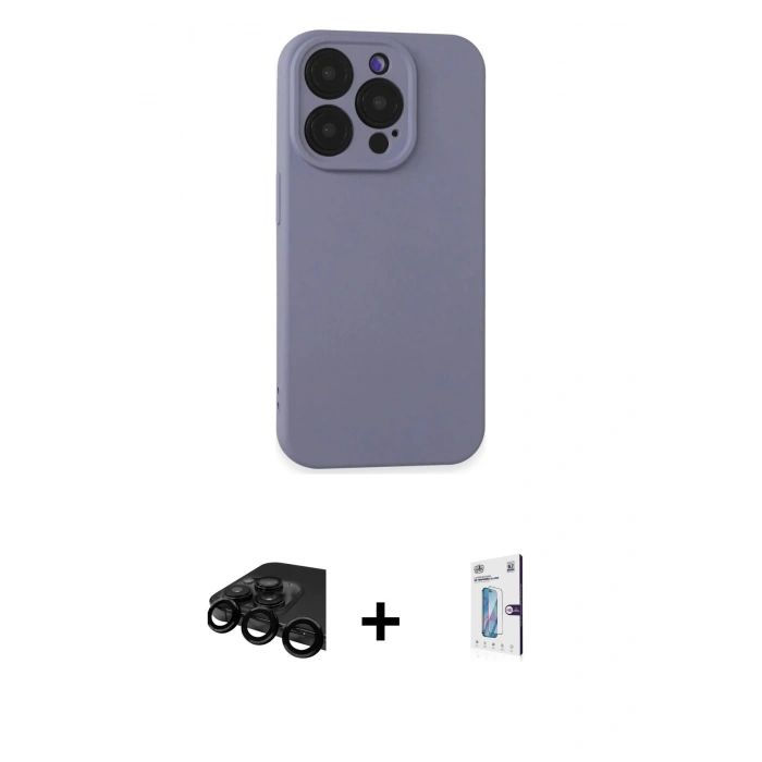 MARSİLYAN™- iPhone 15 Pro Max Kılıf Ahenk Serisi - Siyah Bilvis 0.18mm Plus Cam Ekran Koruyucu + Raze Metal Kamera Lens - SH