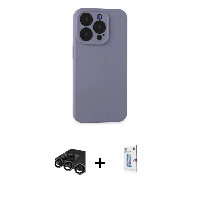MARSİLYAN™- iPhone 15 Pro Max Kılıf Ahenk Serisi - Siyah Bilvis 0.18mm Plus Cam Ekran Koruyucu + Raze Metal Kamera Lens - TMGI
