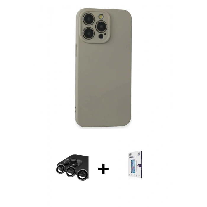MARSİLYAN™- iPhone 15 Pro Max Kılıf Ahenk Serisi - Siyah Bilvis 0.18mm Plus Cam Ekran Koruyucu + Raze Metal Kamera Lens - TMGI