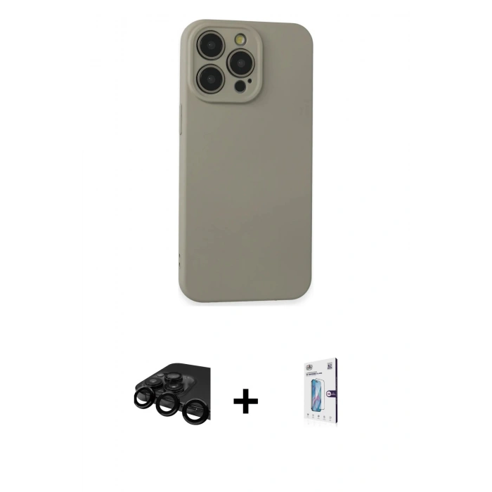 MARSİLYAN™- iPhone 15 Pro Max Kılıf Ahenk Serisi - Siyah Bilvis 0.18mm Plus Cam Ekran Koruyucu + Raze Metal Kamera Lens - SH