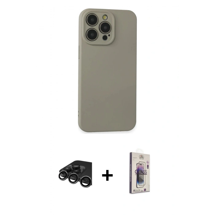 MARSİLYAN™- iPhone 15 Pro Max Kılıf Ahenk Serisi - Siyah Bilvis 3D Cam Ekran Koruyucu + Raze Metal Kamera Lens - TMGI