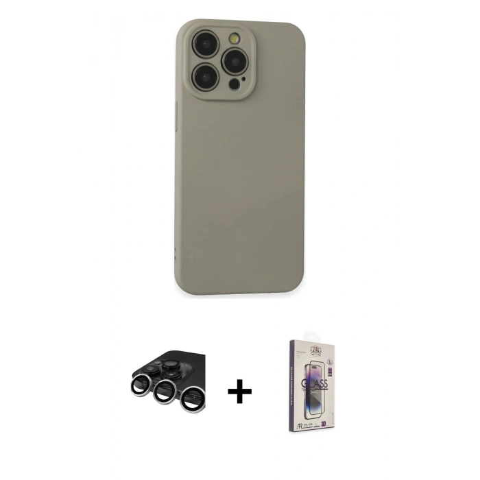 MARSİLYAN™- iPhone 15 Pro Max Kılıf Ahenk Serisi - Siyah Bilvis 3D Cam Ekran Koruyucu + Raze Metal Kamera Lens - GS