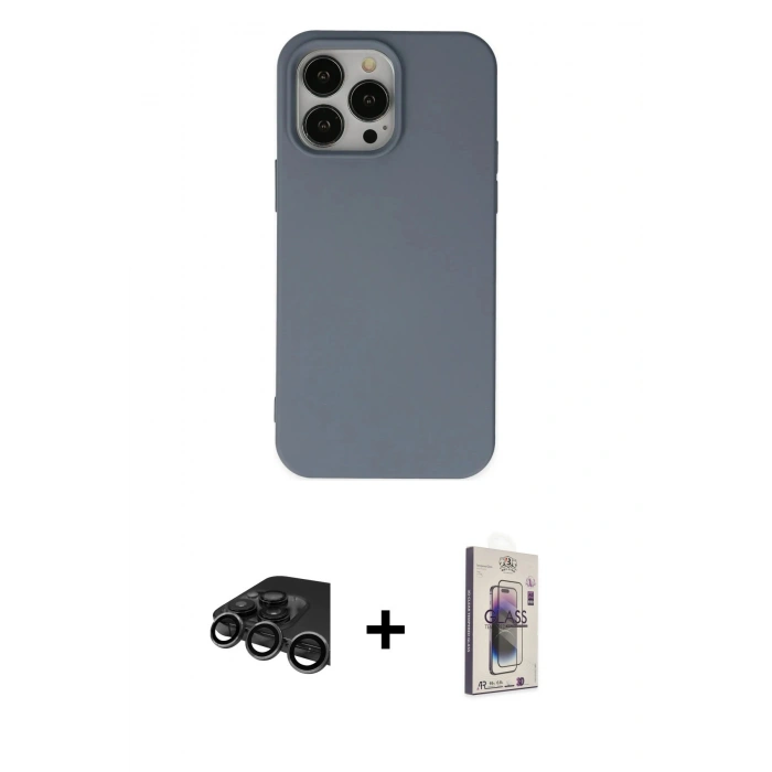 MARSİLYAN™- iPhone 15 Pro Max Kılıf Ahenk Serisi - Siyah Bilvis 3D Cam Ekran Koruyucu + Raze Metal Kamera Lens - TMGI