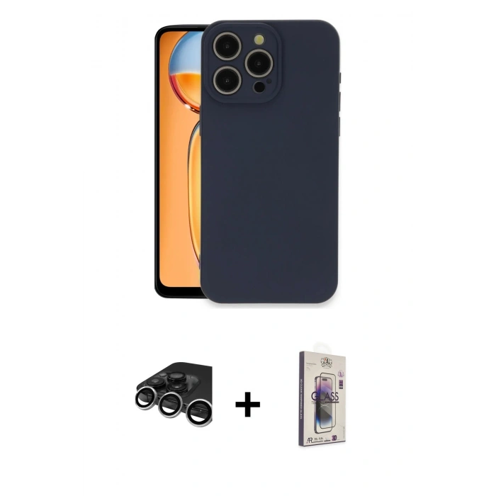 MARSİLYAN™- iPhone 15 Pro Max Kılıf Ahenk Serisi - Siyah Bilvis 3D Cam Ekran Koruyucu + Raze Metal Kamera Lens - GS