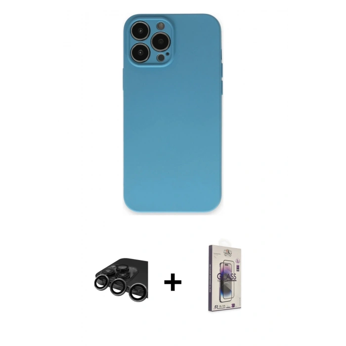 MARSİLYAN™- iPhone 15 Pro Max Kılıf Ahenk Serisi - Siyah Bilvis 3D Cam Ekran Koruyucu + Raze Metal Kamera Lens - TMGI