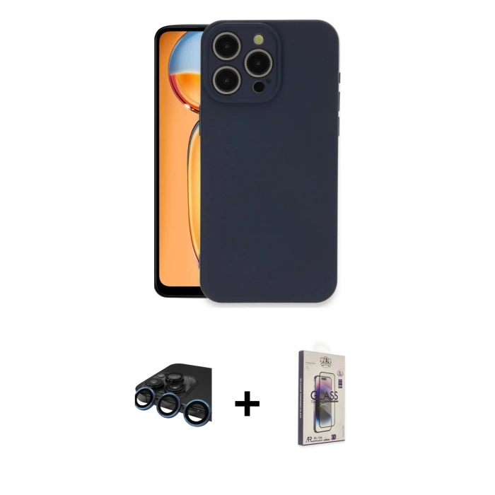 MARSİLYAN™- iPhone 15 Pro Max Kılıf Ahenk Serisi - Siyah Bilvis 3D Cam Ekran Koruyucu + Raze Metal Kamera Lens - LT