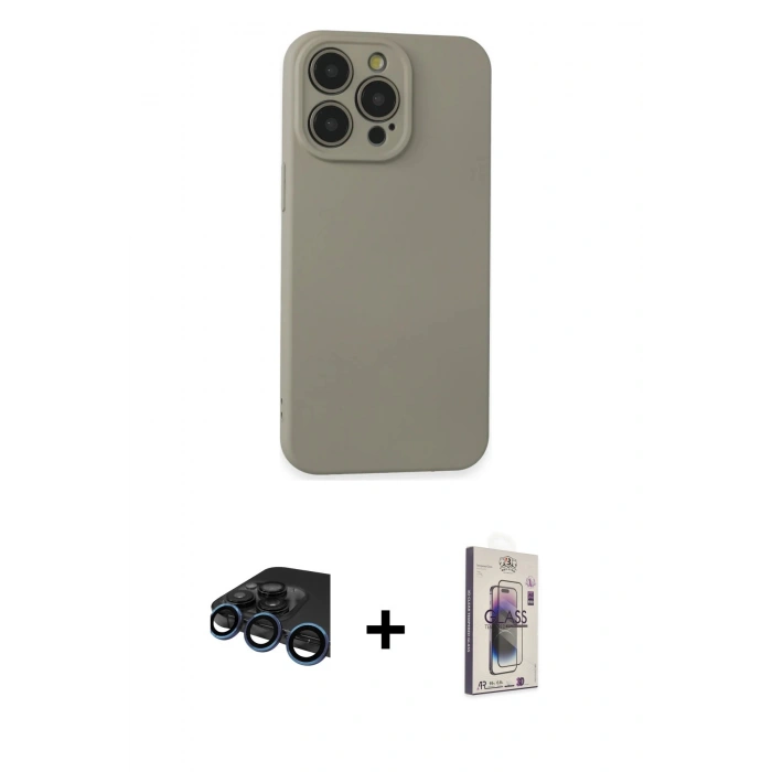 MARSİLYAN™- iPhone 15 Pro Max Kılıf Ahenk Serisi - Siyah Bilvis 3D Cam Ekran Koruyucu + Raze Metal Kamera Lens - LT