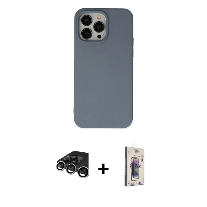 MARSİLYAN™- iPhone 15 Pro Max Kılıf Ahenk Serisi - Siyah Bilvis 3D Cam Ekran Koruyucu + Raze Metal Kamera Lens - GS