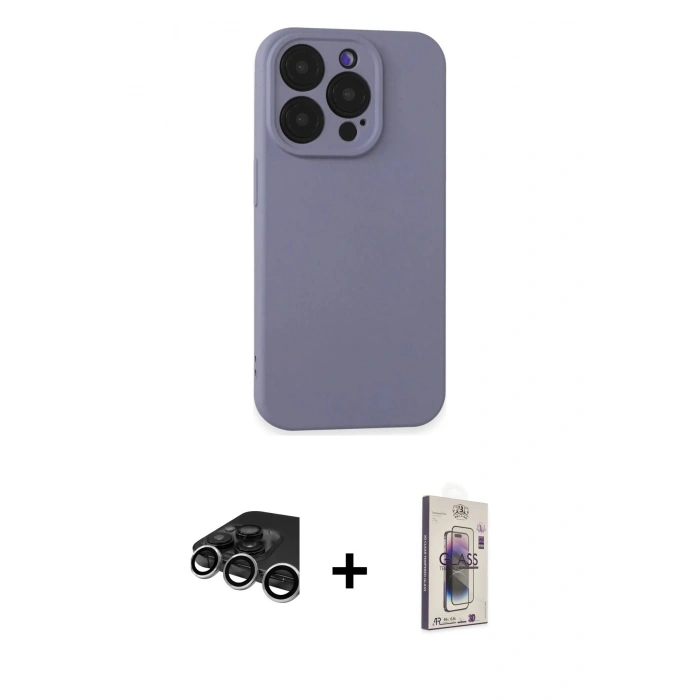 MARSİLYAN™- iPhone 15 Pro Max Kılıf Ahenk Serisi - Siyah Bilvis 3D Cam Ekran Koruyucu + Raze Metal Kamera Lens - GS
