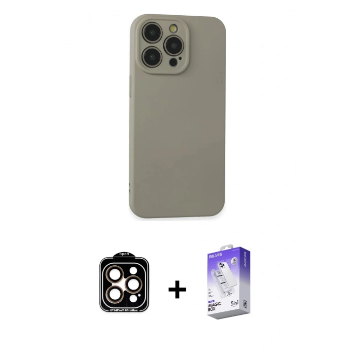 MARSİLYAN™- iPhone 15 Pro Max Kılıf Ahenk Serisi - Siyah Bilvis 5in1 3D Magic Cam Ekran Koruyucu + PVD Metal Kamera Lens - TU