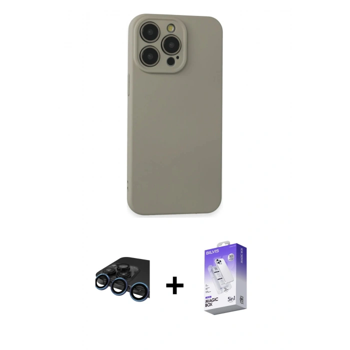 MARSİLYAN™- iPhone 15 Pro Max Kılıf Ahenk Serisi - Siyah Bilvis 5in1 3D Magic Cam Ekran Koruyucu + Raze Metal Kamera Lens - LT