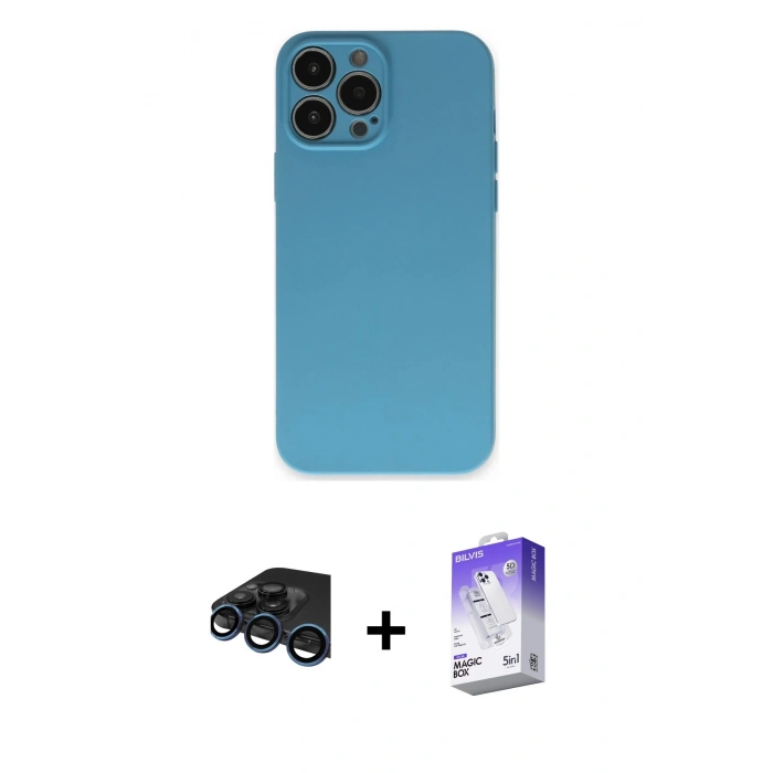 MARSİLYAN™- iPhone 15 Pro Max Kılıf Ahenk Serisi - Siyah Bilvis 5in1 3D Magic Cam Ekran Koruyucu + Raze Metal Kamera Lens - LT