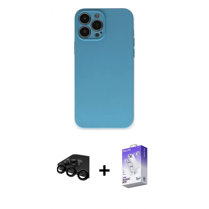 MARSİLYAN™- iPhone 15 Pro Max Kılıf Ahenk Serisi - Siyah Bilvis 5in1 3D Magic Cam Ekran Koruyucu + Raze Metal Kamera Lens - SH
