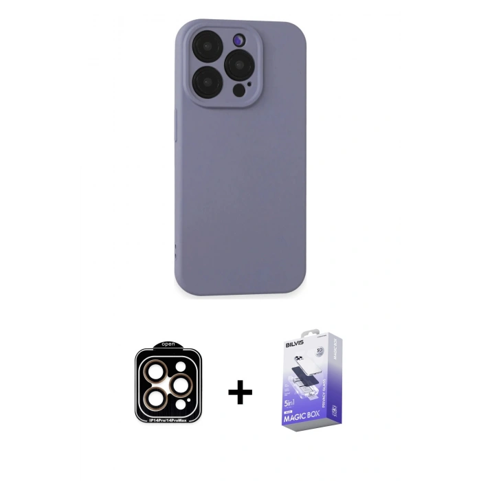 MARSİLYAN™- iPhone 15 Pro Max Kılıf Ahenk Serisi - Siyah Bilvis 5in1 5D Magic Hayalet Cam Ekran Koruyucu + PVD Metal Kamera Lens - TU