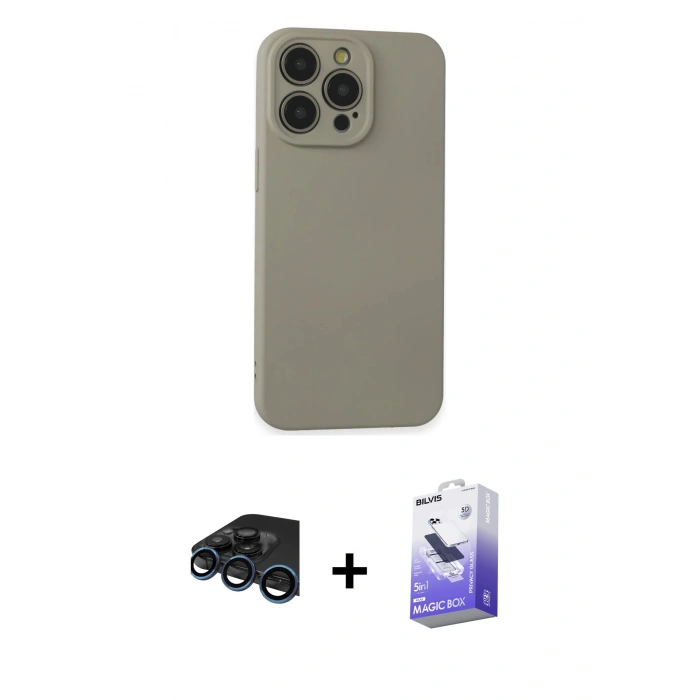 MARSİLYAN™- iPhone 15 Pro Max Kılıf Ahenk Serisi - Siyah Bilvis 5in1 5D Magic Hayalet Cam Ekran Koruyucu + Raze Metal Kamera Lens - LT