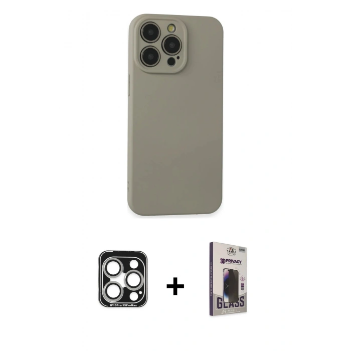 MARSİLYAN™- iPhone 15 Pro Max Kılıf Ahenk Serisi - Siyah Bilvis Hayalet Cam Ekran Koruyucu + PVD Metal Kamera Lens - GS