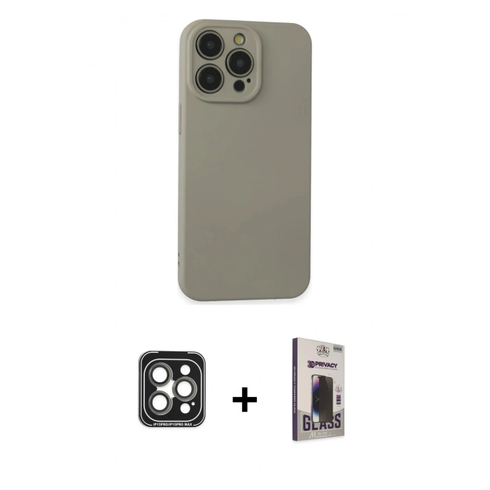 MARSİLYAN™- iPhone 15 Pro Max Kılıf Ahenk Serisi - Siyah Bilvis Hayalet Cam Ekran Koruyucu + PVD Metal Kamera Lens - GI