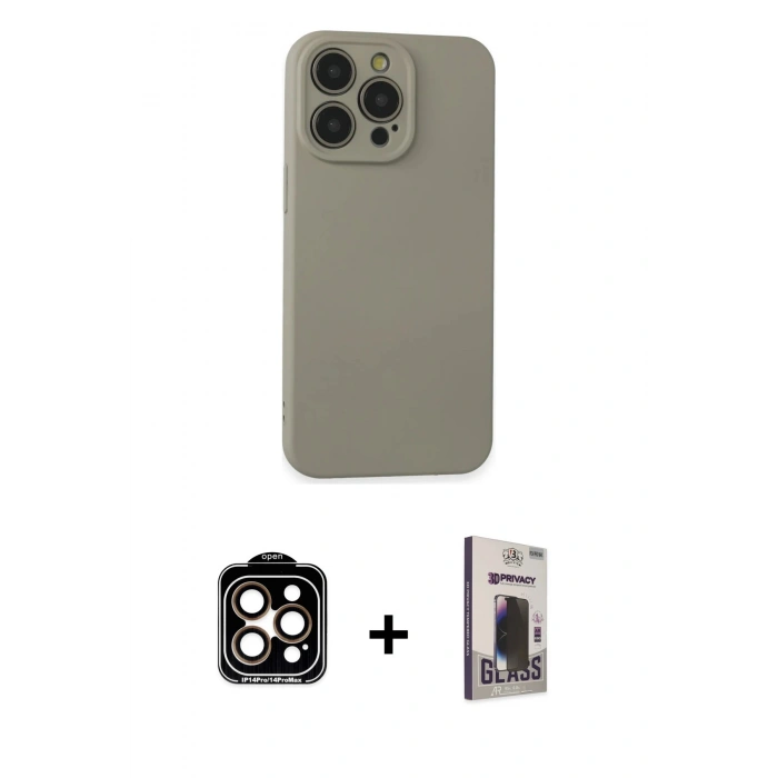 MARSİLYAN™- iPhone 15 Pro Max Kılıf Ahenk Serisi - Siyah Bilvis Hayalet Cam Ekran Koruyucu + PVD Metal Kamera Lens - TU