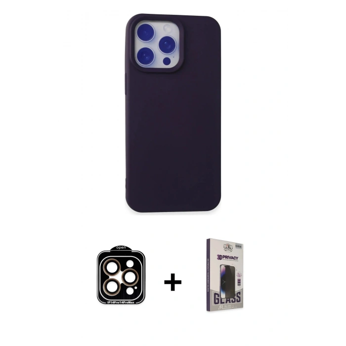 MARSİLYAN™- iPhone 15 Pro Max Kılıf Ahenk Serisi - Siyah Bilvis Hayalet Cam Ekran Koruyucu + PVD Metal Kamera Lens - TU