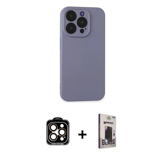 MARSİLYAN™- iPhone 15 Pro Max Kılıf Ahenk Serisi - Siyah Bilvis Hayalet Cam Ekran Koruyucu + PVD Metal Kamera Lens - TU