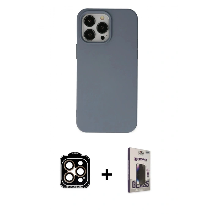 MARSİLYAN™- iPhone 15 Pro Max Kılıf Ahenk Serisi - Siyah Bilvis Hayalet Cam Ekran Koruyucu + PVD Metal Kamera Lens - TU