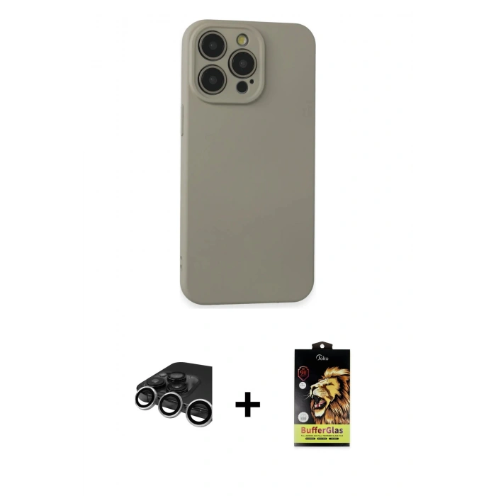 MARSİLYAN™- iPhone 15 Pro Max Kılıf Ahenk Serisi - Siyah Buffer Cam Ekran Koruyucu + Raze Metal Kamera Lens - GS