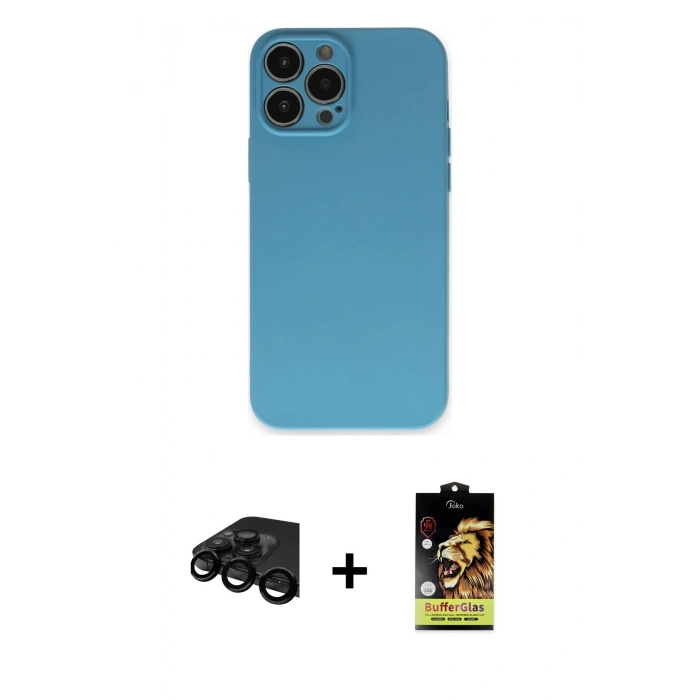 MARSİLYAN™- iPhone 15 Pro Max Kılıf Ahenk Serisi - Siyah Buffer Cam Ekran Koruyucu + Raze Metal Kamera Lens - SH