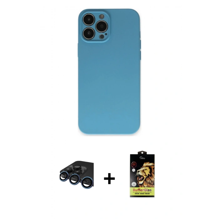 MARSİLYAN™- iPhone 15 Pro Max Kılıf Ahenk Serisi - Siyah Buffer Cam Ekran Koruyucu + Raze Metal Kamera Lens - LT