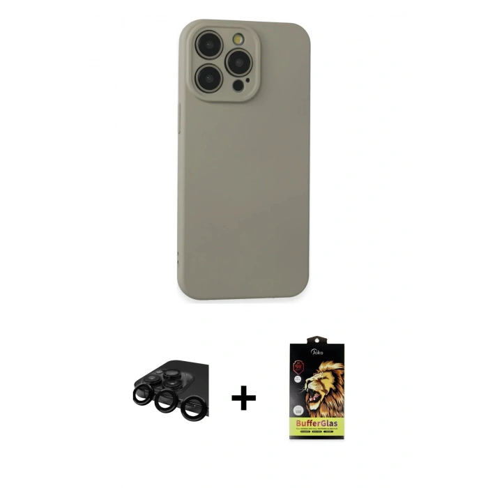 MARSİLYAN™- iPhone 15 Pro Max Kılıf Ahenk Serisi - Siyah Buffer Cam Ekran Koruyucu + Raze Metal Kamera Lens - SH