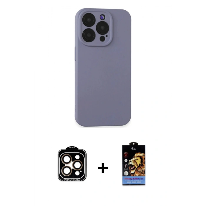 MARSİLYAN™- iPhone 15 Pro Max Kılıf Ahenk Serisi - Siyah Buffer Hayalet Cam Ekran Koruyucu + PVD Metal Kamera Lens - TU