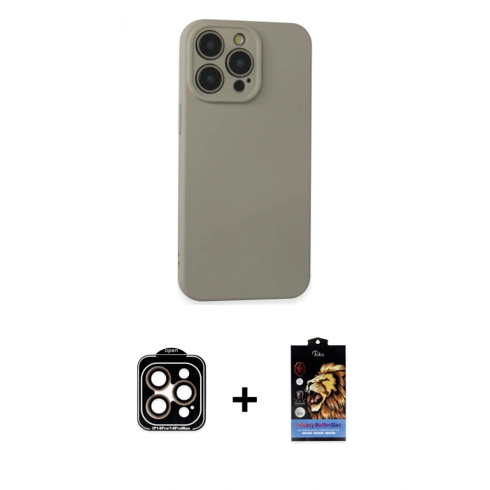 MARSİLYAN™- iPhone 15 Pro Max Kılıf Ahenk Serisi - Siyah Buffer Hayalet Cam Ekran Koruyucu + PVD Metal Kamera Lens - TU