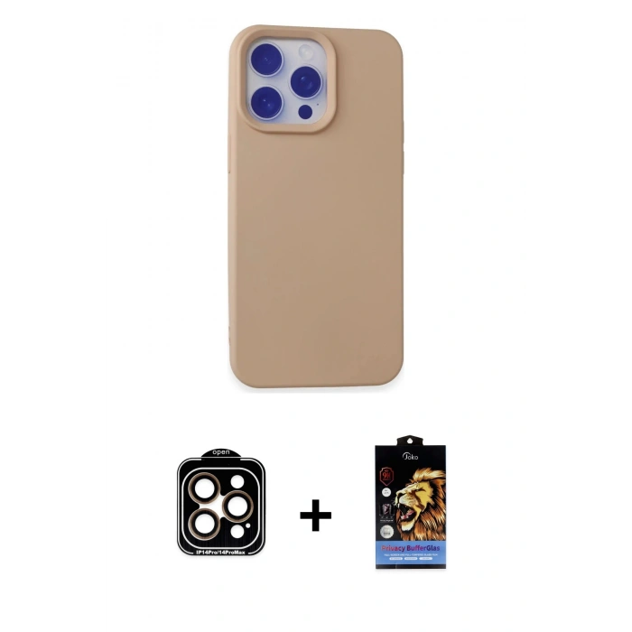 MARSİLYAN™- iPhone 15 Pro Max Kılıf Ahenk Serisi - Siyah Buffer Hayalet Cam Ekran Koruyucu + PVD Metal Kamera Lens - TU