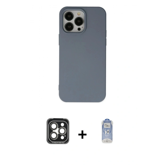 MARSİLYAN™- iPhone 15 Pro Max Kılıf Ahenk Serisi - Siyah Joko Magic 5D Cam + PVD Metal Kamera Lens - GI