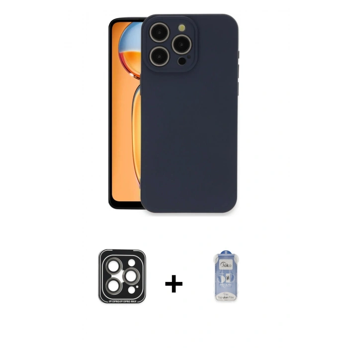 MARSİLYAN™- iPhone 15 Pro Max Kılıf Ahenk Serisi - Siyah Joko Magic 5D Cam + PVD Metal Kamera Lens - GI