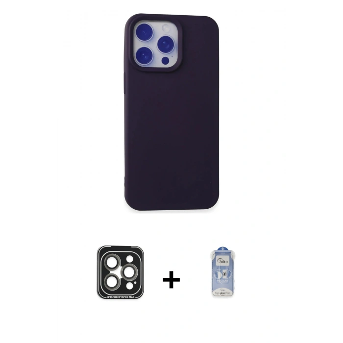 MARSİLYAN™- iPhone 15 Pro Max Kılıf Ahenk Serisi - Siyah Joko Magic 5D Cam + PVD Metal Kamera Lens - GI