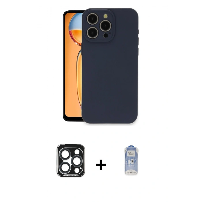 MARSİLYAN™- iPhone 15 Pro Max Kılıf Ahenk Serisi - Siyah Joko Magic 5D Cam + PVD Metal Kamera Lens - LT