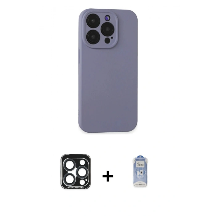 MARSİLYAN™- iPhone 15 Pro Max Kılıf Ahenk Serisi - Siyah Joko Magic 5D Cam + PVD Metal Kamera Lens - LT