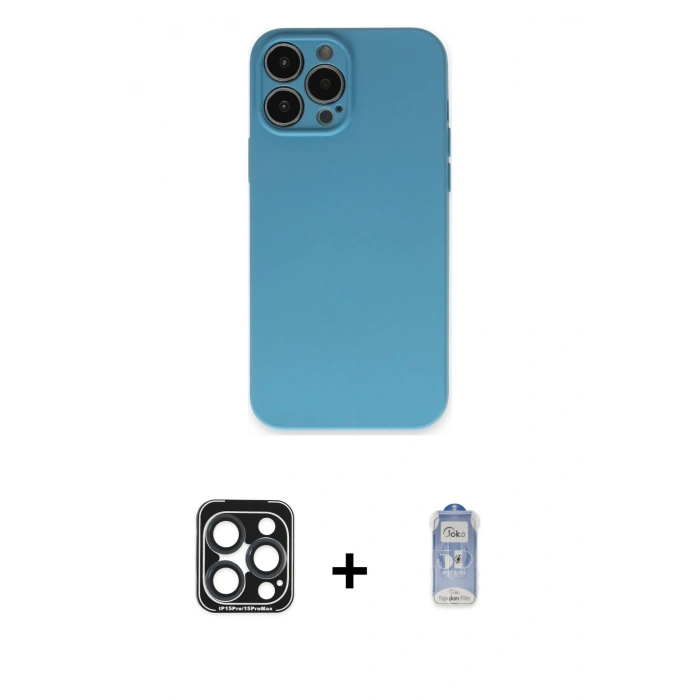 MARSİLYAN™- iPhone 15 Pro Max Kılıf Ahenk Serisi - Siyah Joko Magic 5D Cam + PVD Metal Kamera Lens - LT