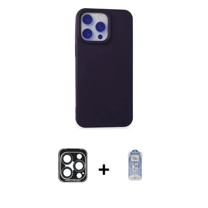 MARSİLYAN™- iPhone 15 Pro Max Kılıf Ahenk Serisi - Siyah Joko Magic 5D Cam + PVD Metal Kamera Lens - LT