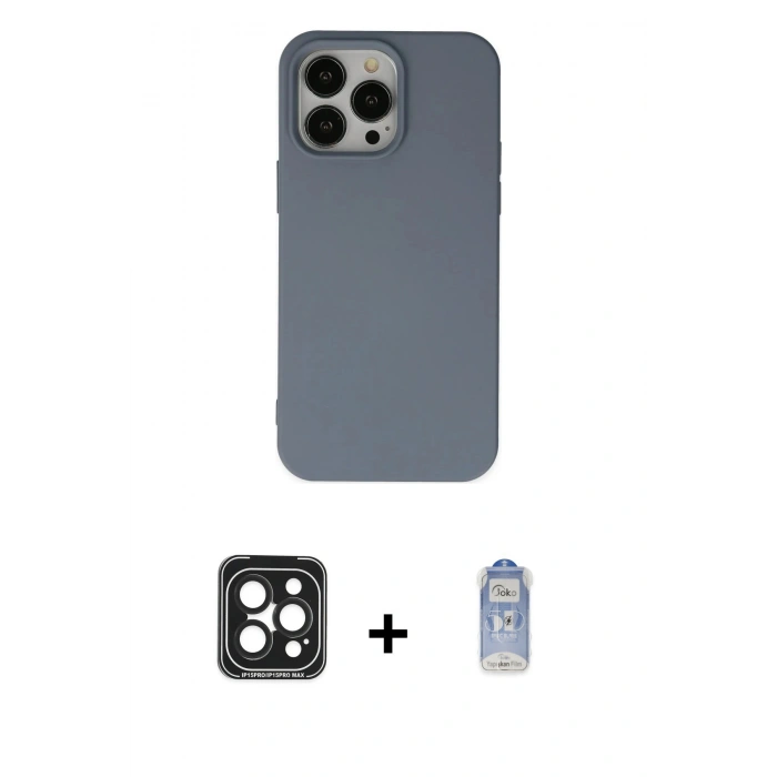 MARSİLYAN™- iPhone 15 Pro Max Kılıf Ahenk Serisi - Siyah Joko Magic 5D Cam + PVD Metal Kamera Lens - SH
