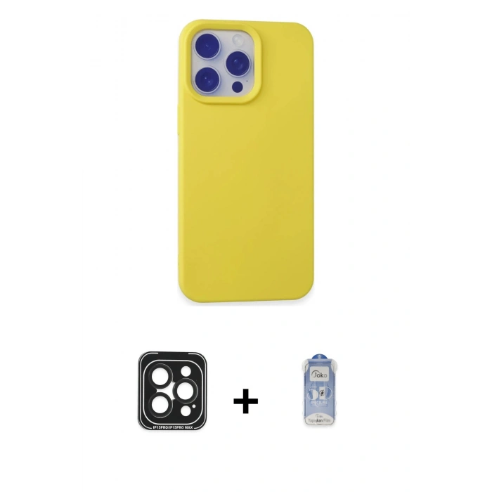 MARSİLYAN™- iPhone 15 Pro Max Kılıf Ahenk Serisi - Siyah Joko Magic 5D Cam + PVD Metal Kamera Lens - SH