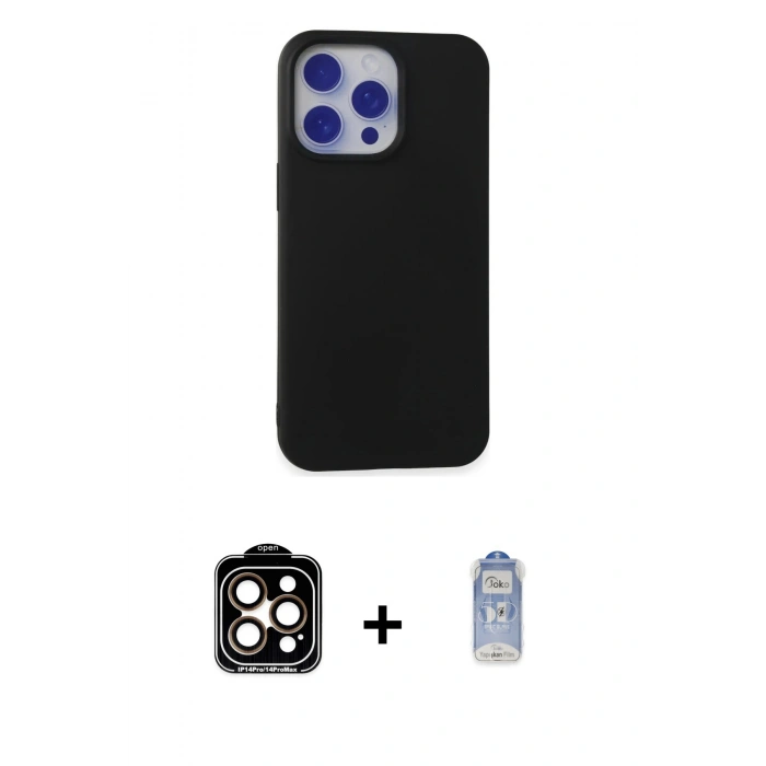 MARSİLYAN™- iPhone 15 Pro Max Kılıf Ahenk Serisi - Siyah Joko Magic 5D Cam + PVD Metal Kamera Lens - TU