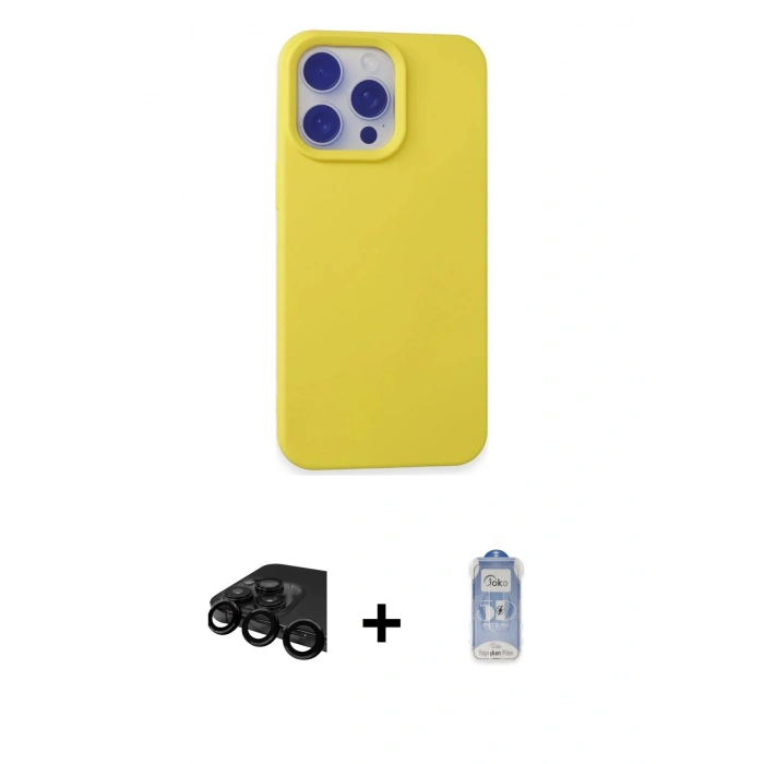 MARSİLYAN™- iPhone 15 Pro Max Kılıf Ahenk Serisi - Siyah Joko Magic 5D Cam + Raze Metal Kamera Lens - SH