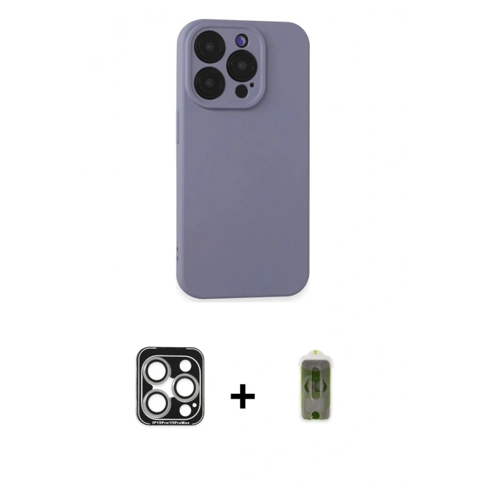 MARSİLYAN™- iPhone 15 Pro Max Kılıf Ahenk Serisi - Siyah Joko Magic 5D Hayalet Cam + PVD Metal Kamera Lens - GS