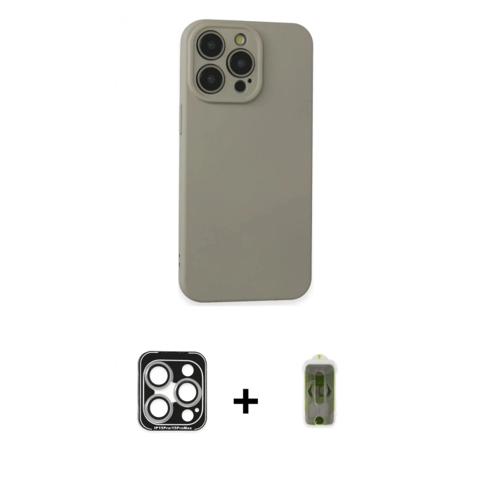 MARSİLYAN™- iPhone 15 Pro Max Kılıf Ahenk Serisi - Siyah Joko Magic 5D Hayalet Cam + PVD Metal Kamera Lens - GS