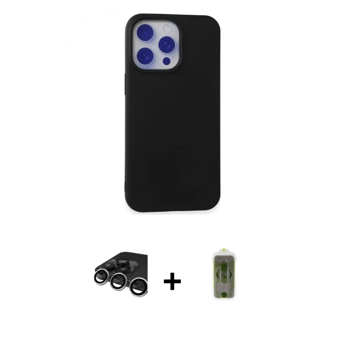 MARSİLYAN™- iPhone 15 Pro Max Kılıf Ahenk Serisi - Siyah Joko Magic 5D Hayalet Cam + Raze Metal Kamera Lens - GS