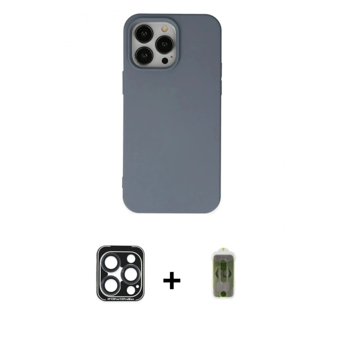 MARSİLYAN™- iPhone 15 Pro Max Kılıf Ahenk Serisi - Siyah Joko Magic 5D Hayalet Cam + PVD Metal Kamera Lens - LT