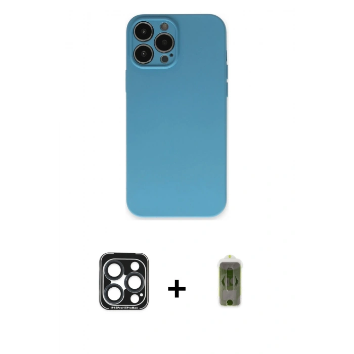 MARSİLYAN™- iPhone 15 Pro Max Kılıf Ahenk Serisi - Siyah Joko Magic 5D Hayalet Cam + PVD Metal Kamera Lens - LT