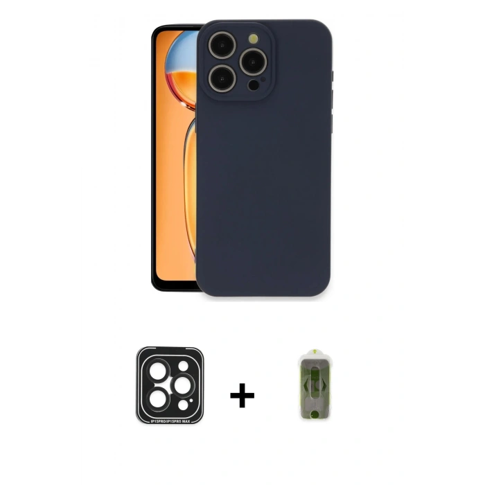 MARSİLYAN™- iPhone 15 Pro Max Kılıf Ahenk Serisi - Siyah Joko Magic 5D Hayalet Cam + Siyah PVD Metal Kamera Lens